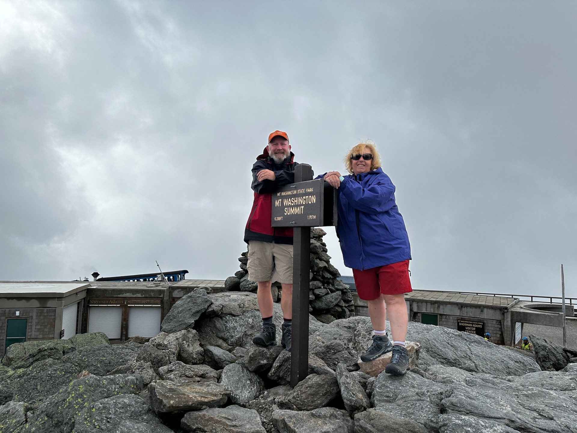 Chad and Donna at the summit sign on Mount Washington