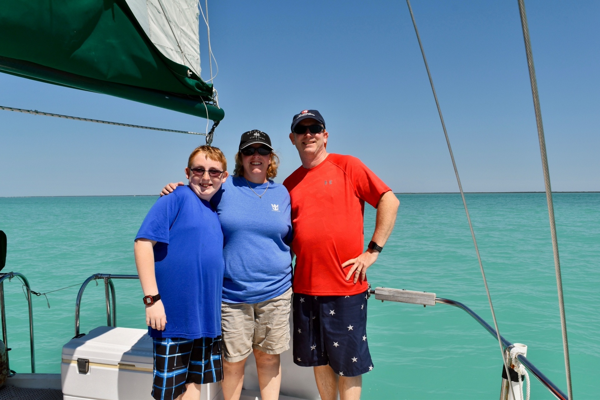 The Roadsheaux crew on a sailboat in the Florida Keys in 2017