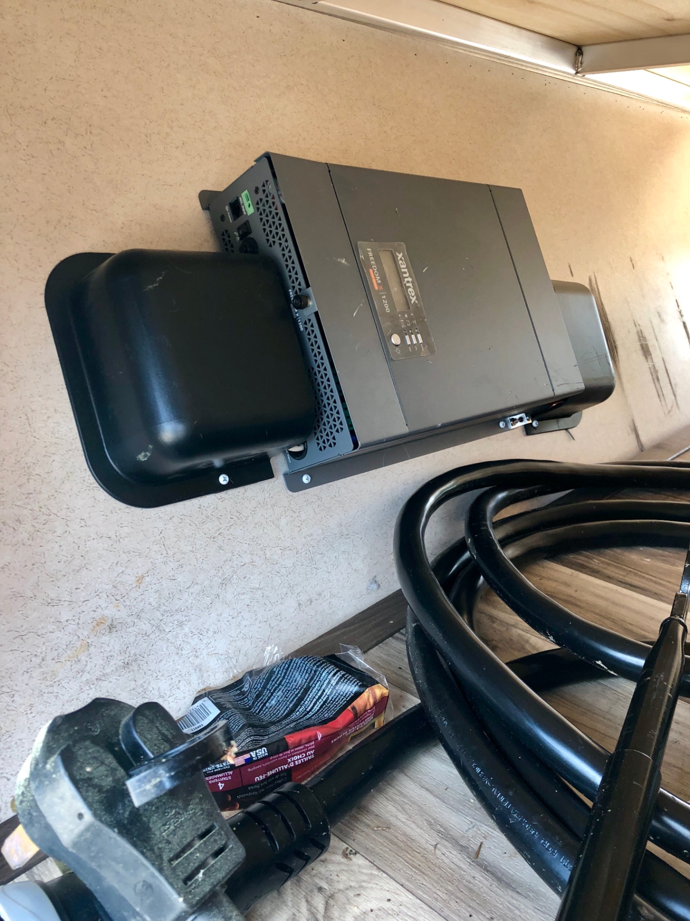 Xantrex Freedom X 1200 inverter installed inside the Heritage Glen LTZ 312QBUD front storage compartment